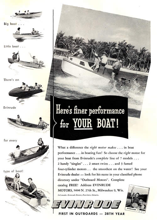 EVINRUDE Weedless Drive SPORTSMAN & SPEEDITWIN Vintage 1947 Outboard Motors Ad 