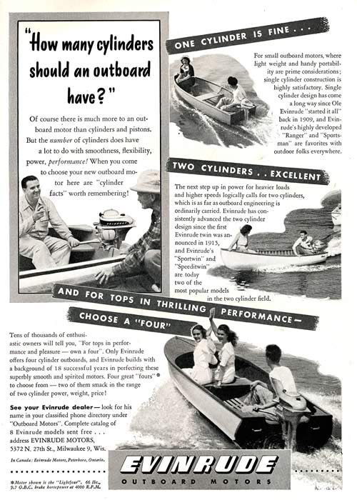 Vintage 1947 Outboard Motors Ad EVINRUDE Weedless Drive SPORTSMAN & SPEEDITWIN 